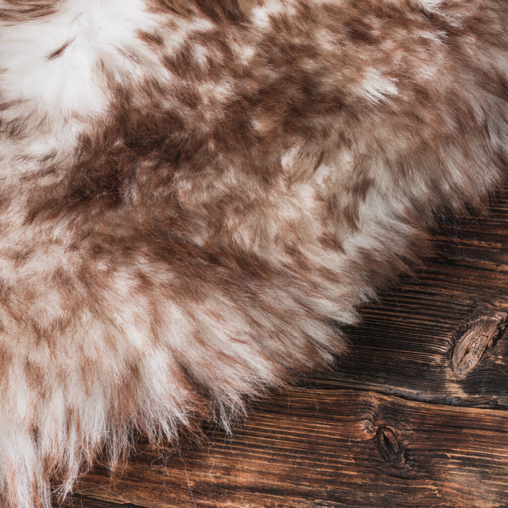 White and rust dyed sheepskin